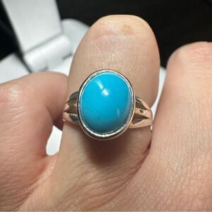 Genuine 3ct cabochon turquoise solitaire in solid sterling silver ring!